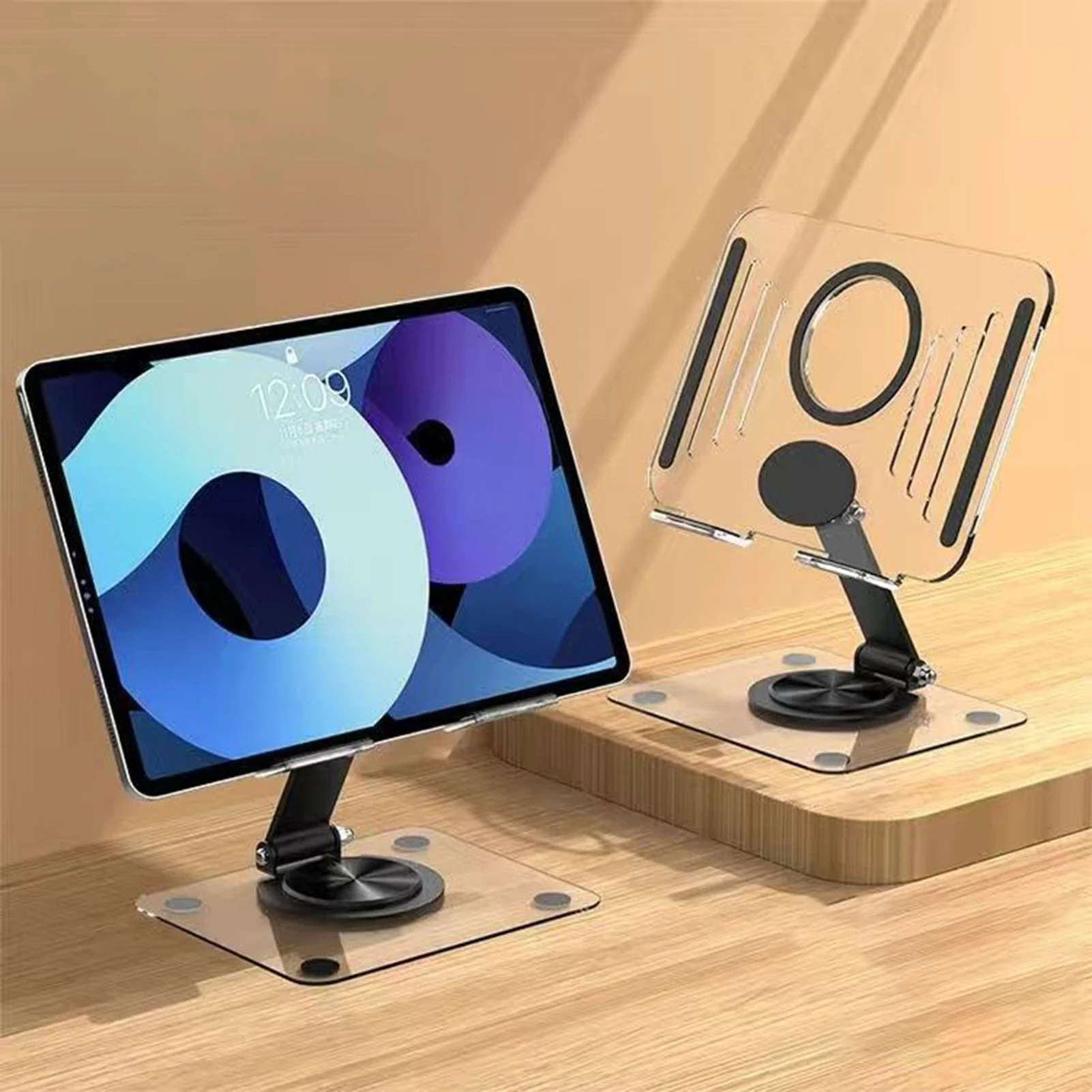 

Clear Acrylic Tablet Stand - Adjustable Rotating Foldable Holder for iPad/Phone, Desktop Phone Holder for Home Office Use