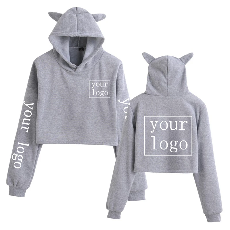 Moda feminina nova colheita personalizada topos seu próprio design logotipo da marca/imagem hoodies harajuku bonito orelhas de gato roupas