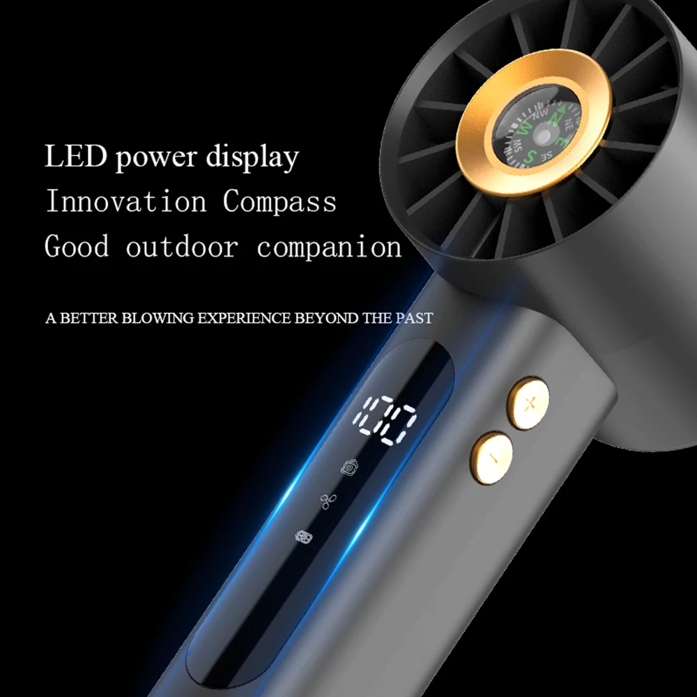 Begrenzte Aktie! 10 m/s Violent Turbo 100-Gang-Handventilator für den Außenbereich, Sommerkühlung, USB-betrieben, Kompass inklusive für Wanderreisen