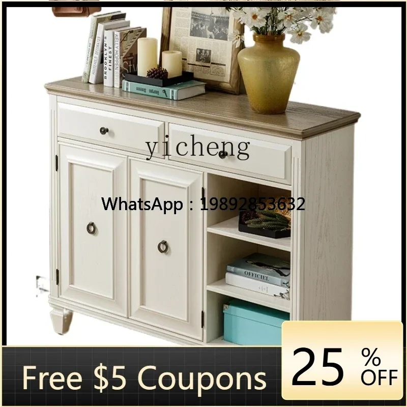 

AB Shoe Cabinet Household Solid Wood Balcony Locker Red Oak Logs Hallway Storage