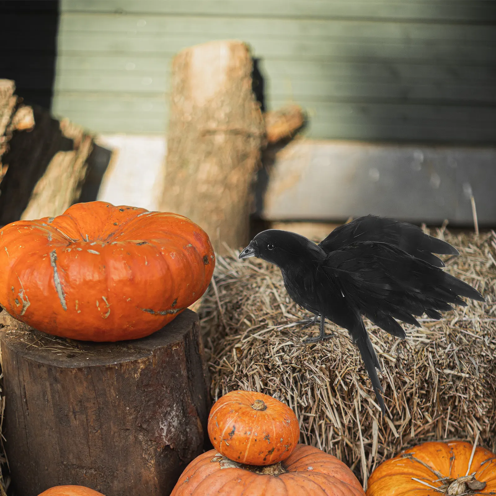 Spooky Crow Decoration Realistic Design Wood Base Goose Plume Perfect for Halloween Party Haunted Scene Setup