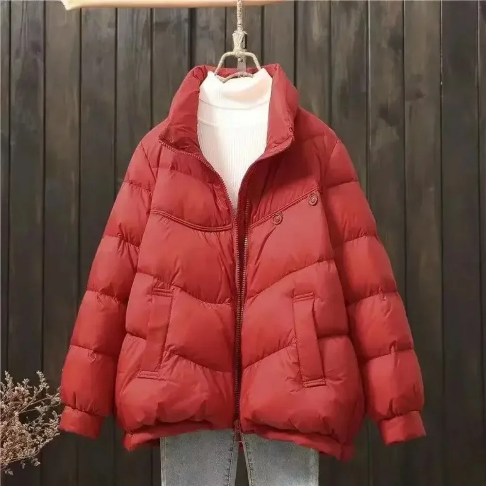 2024 New Autumn Winter Lightweight Casual Loose Puffer Coat Female Casual Fashion Stand Collar Warm White Duck Down Jacket Women