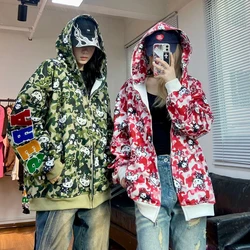 Y2K Hello Kitty Hooded Hoodie Sanrioed Anime Kawaii Spring Winter Cotton Camouflage Coat Hip Hop Men Women Couple Outfit Loose