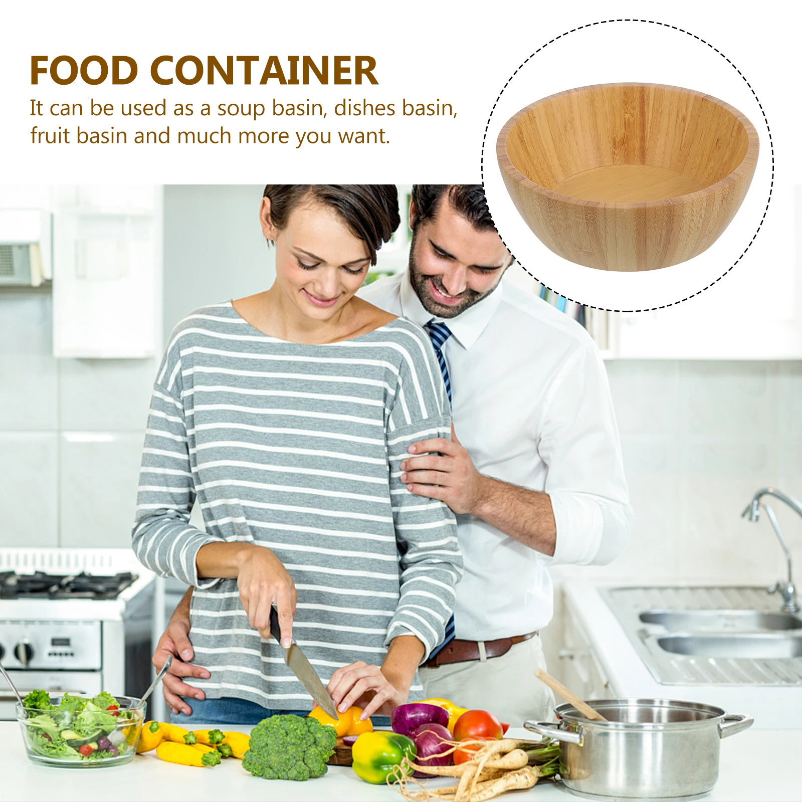 

1pc Bamboo Food Serving Bowl Large Round Soup Noodle Rice Cereal Pasta Salad Fruit Container Home Kitchen Restaurant Hotel