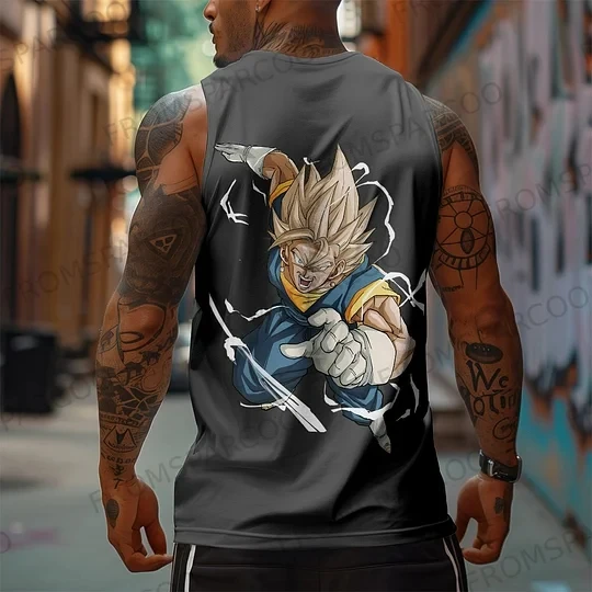 Herren Dragon Ball Vegito Super Saiyajin Fusion Grafik Muskel Tank Top Weiß Baumwolle Ärmelloses Shirt Streetwear Gym Workout
