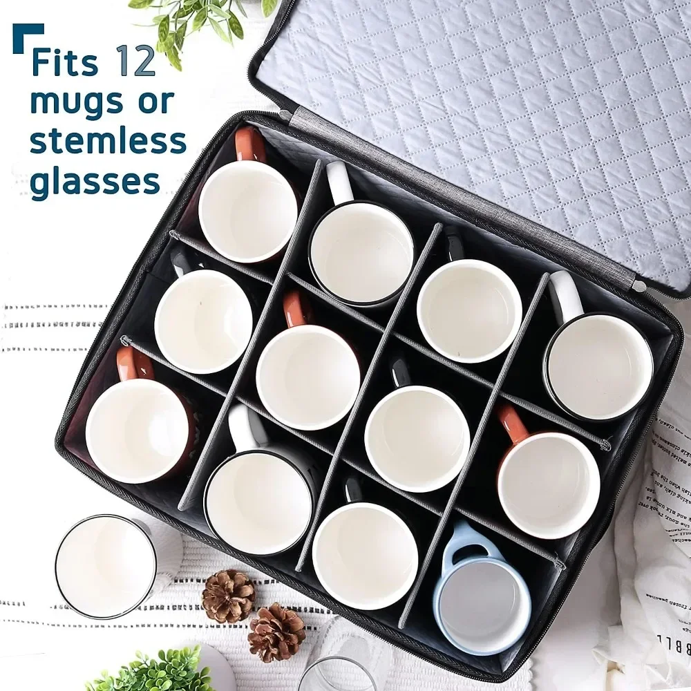 5-Piece Quilted Dish Storage Set, Felt Dividers, for Plates & Mugs, Grey, Moving & Organizing - view 5