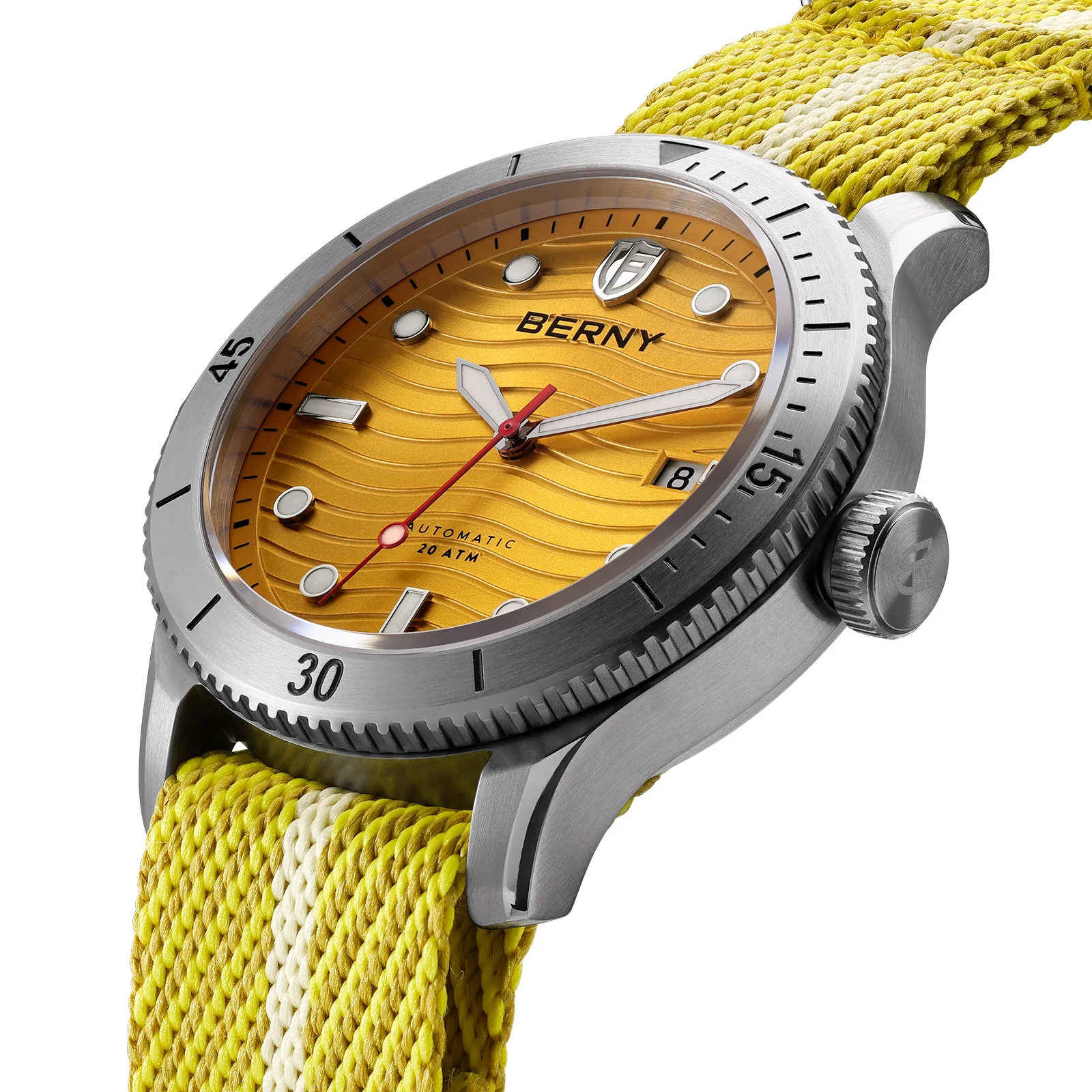 BERNY Automatic Diver Watch for Men 100% Original Top PT5000 200M Waterproof Luminous Sapphire Nylon Sports Outdoor Men's Watch