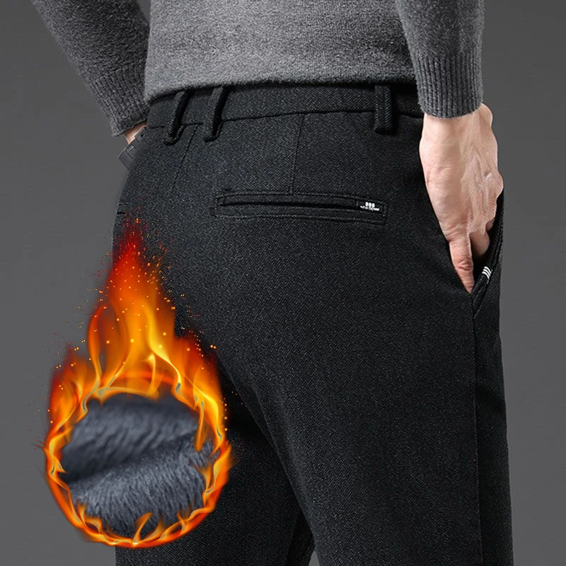 

Winter Men's Classic Business Casual Pants Fleece Warm Straight Stretch Thicken Velvet Trousers Washed Fashion Trend Male Pants