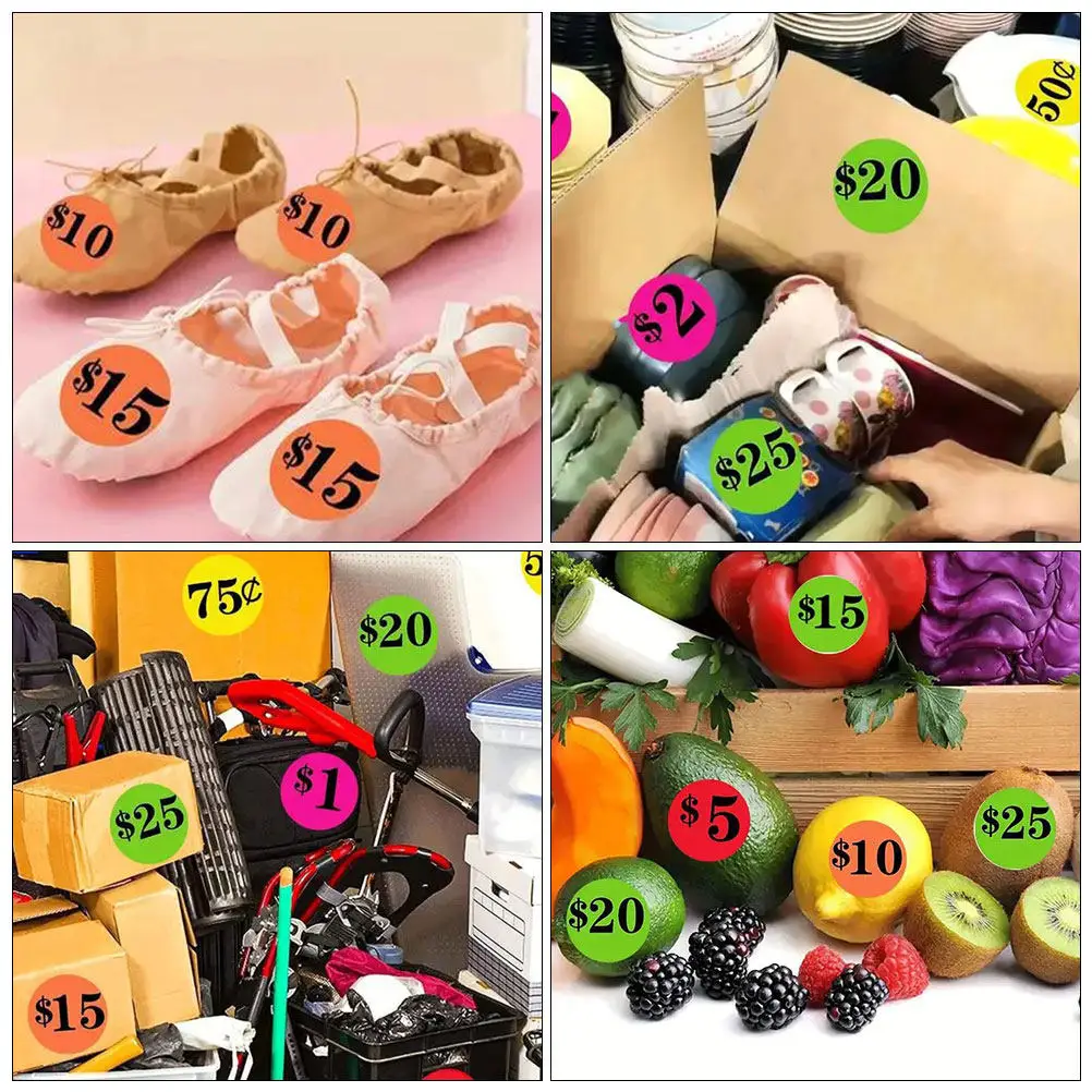 

50 Sheets Price Stickers Self Adhesive Bright Colorful Round Labels for Sale Supermarket Retail Store Yard Small Business