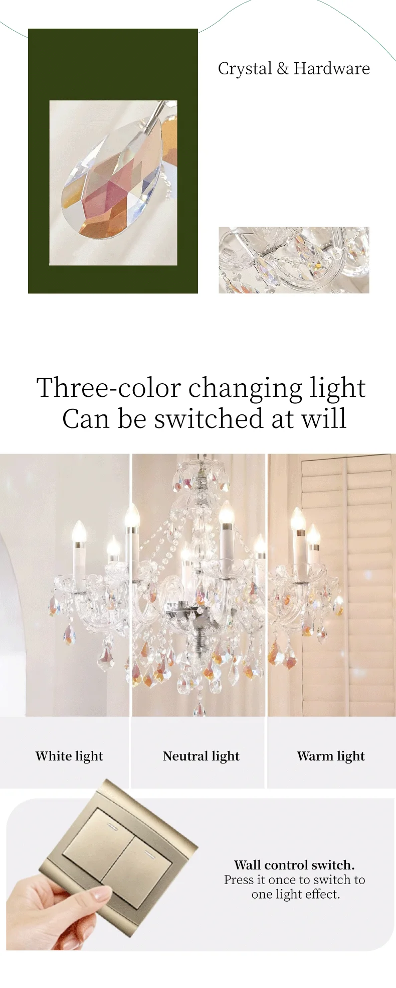 Europe K9 Crystal E14 Chandelier Living Room Candle Pendant