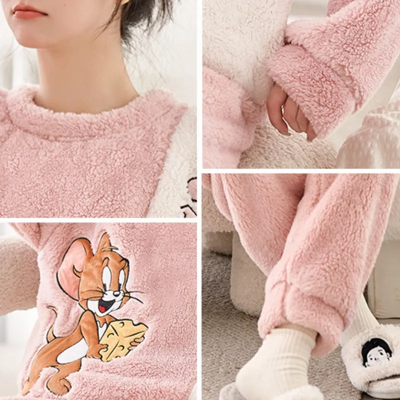 Tom and Jerry Couple Plus-size Fleece Pajama Set Warm Comfortable Bedroom Dormitory Home Clothes Holiday Gift Cute Girl Cartoon