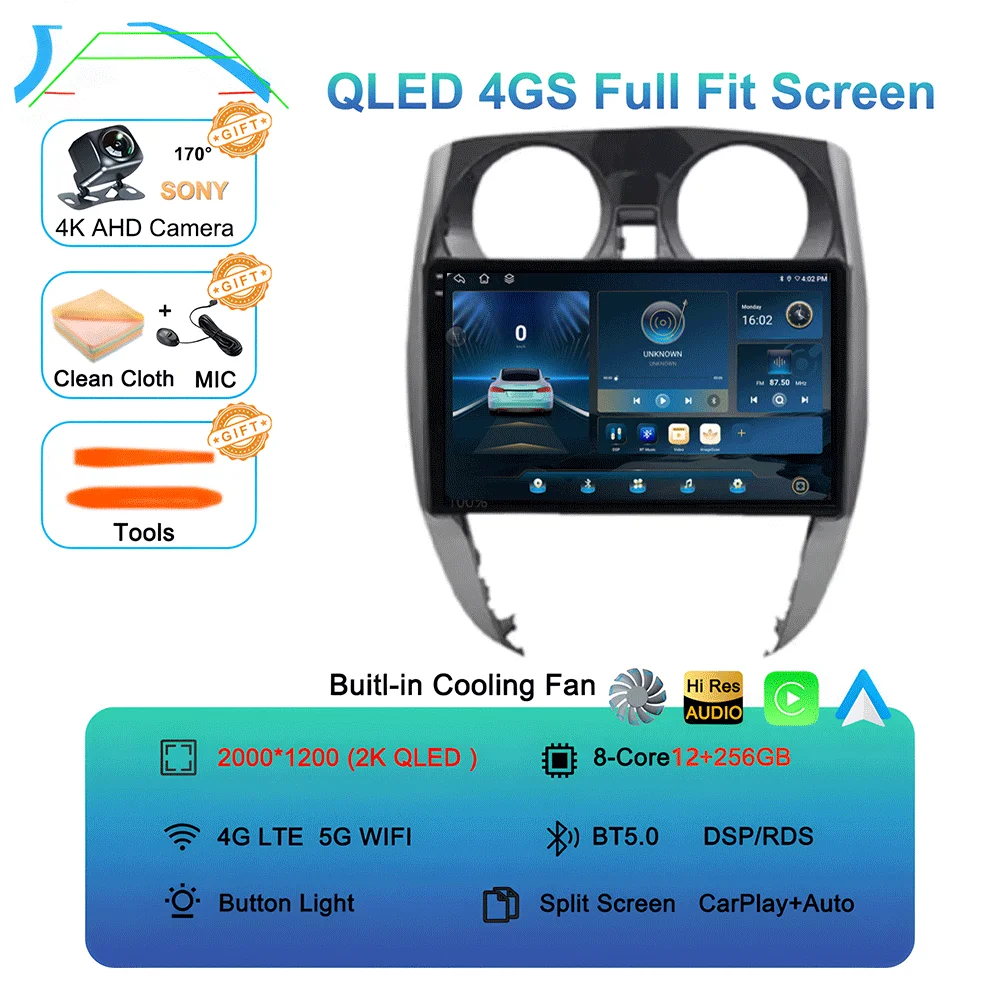 Android 16 Auto voor Nissan Note 2 E12 2012 - 2021 autoradio 2 Din stereo multimediaspeler GPS navigatie Carplay WIFI+4G