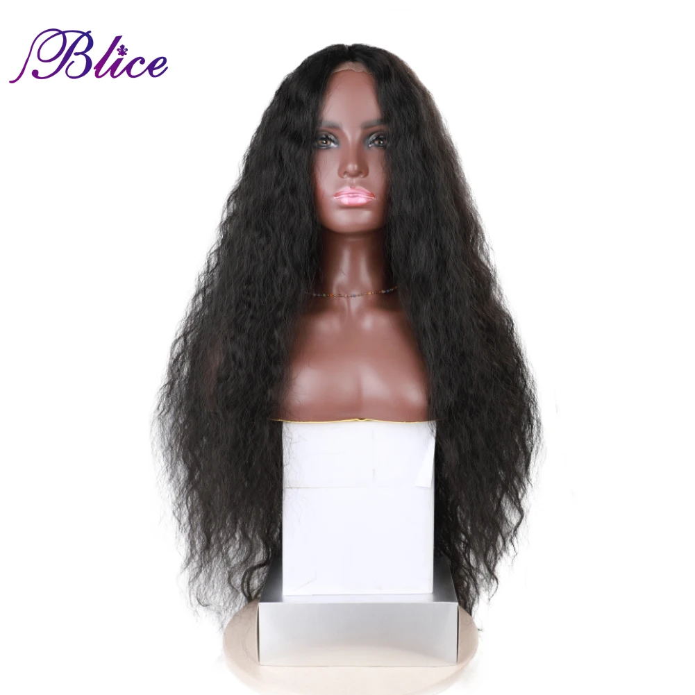 Blice Synthetic Long Wig 4*1 Lace Middle Part Wavy Wigs For Female Cosplay Party Wig 30Inch Black Women Natural Curly