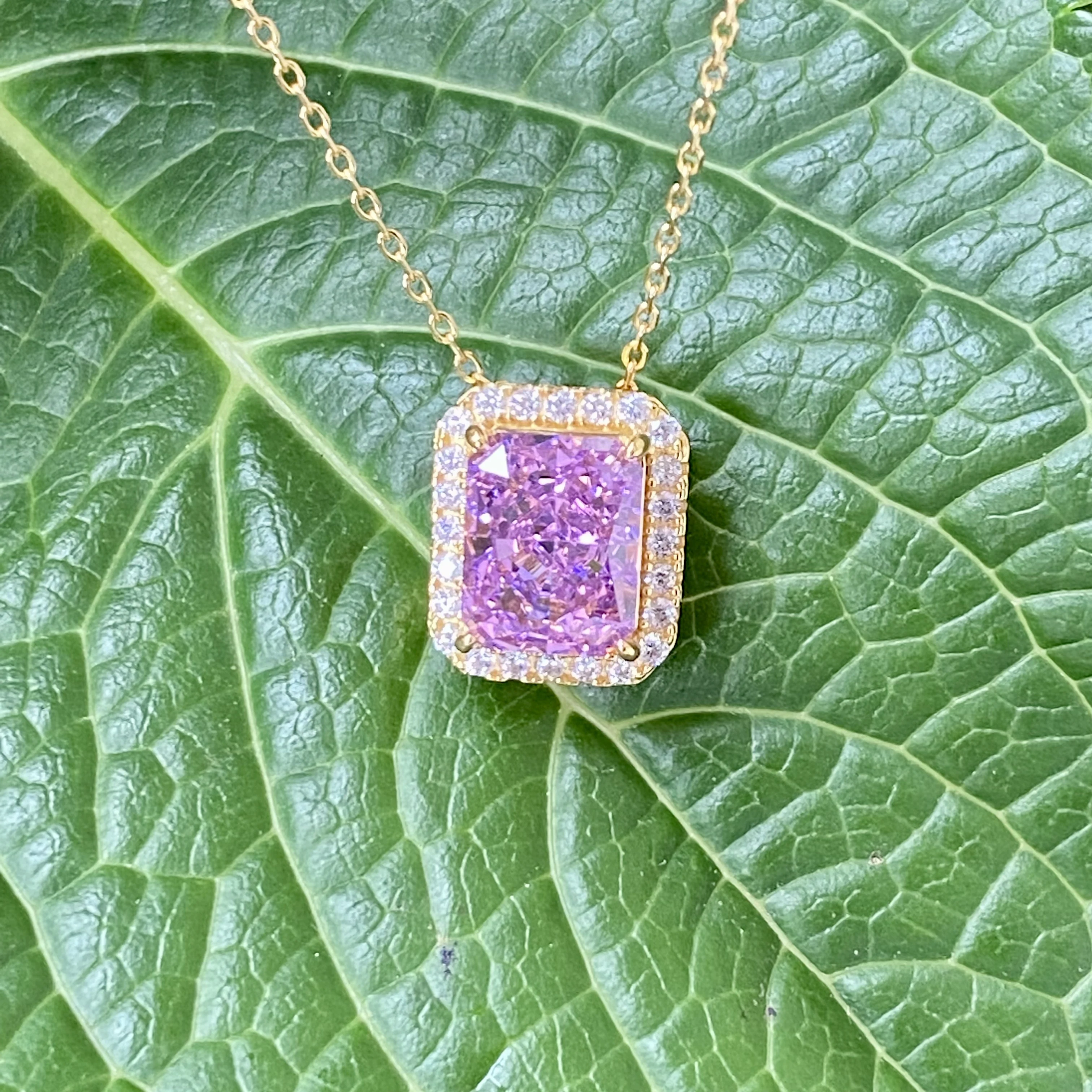 Bocarman Mintgrüner rechteckiger Anhänger aus S925-Silber, platiniert, mit eisgeschnittenem Zirkon, Halskette für Damen, hypoallergener Schmuck – Detail 8