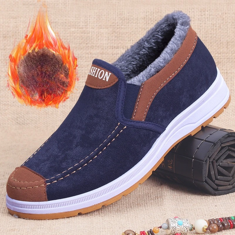 

Men's Autumn and Winter New Casual Sneakers Fashionable Plush Comfortable Warm Cotton Shoes Blue Slip on Winter Men's Shoes