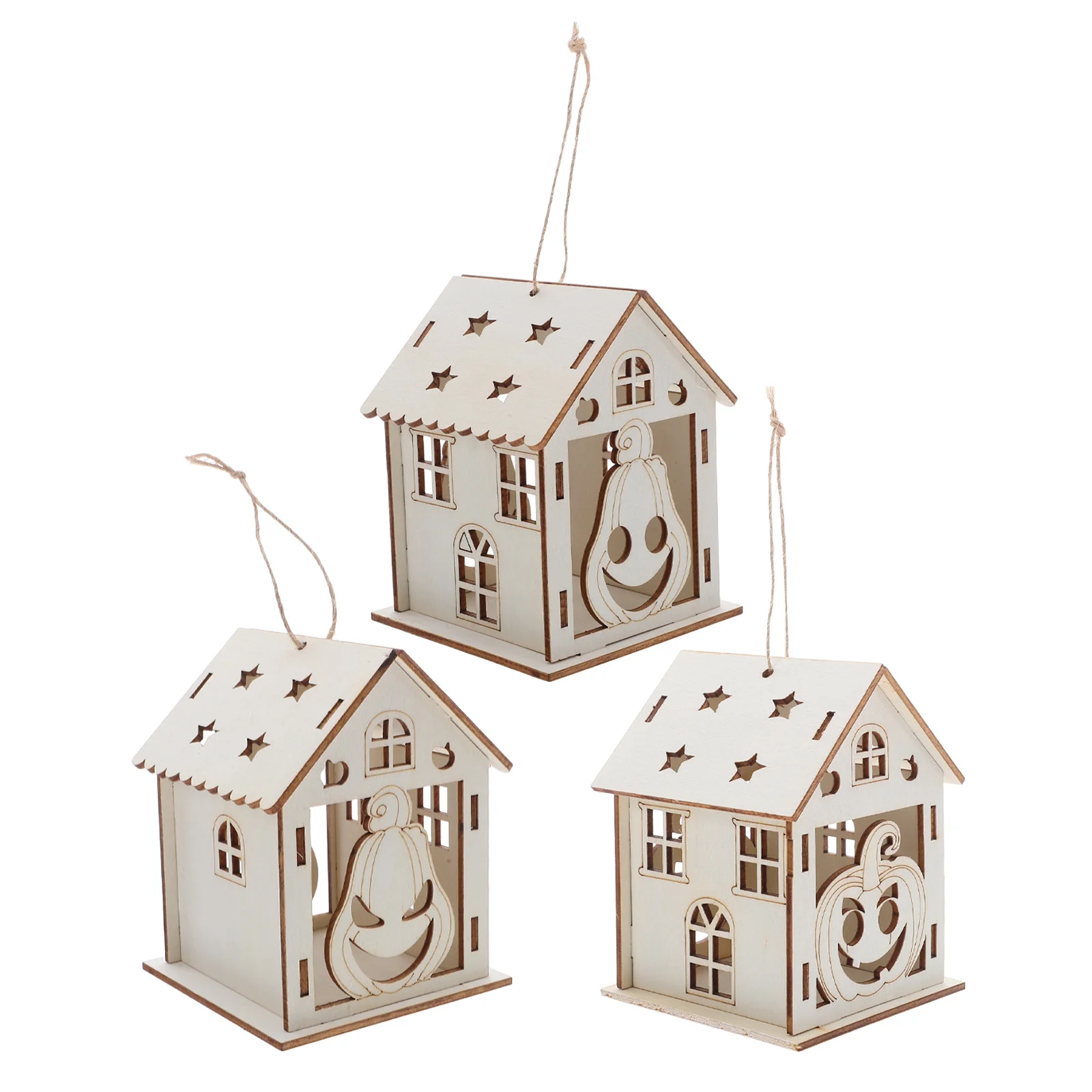 

3Pcs Wooden Pumpkin House Halloween Decor Unfinished DIY Craft for Kids Painting Holiday Table Centerpiece Wood Pumpkin Decor