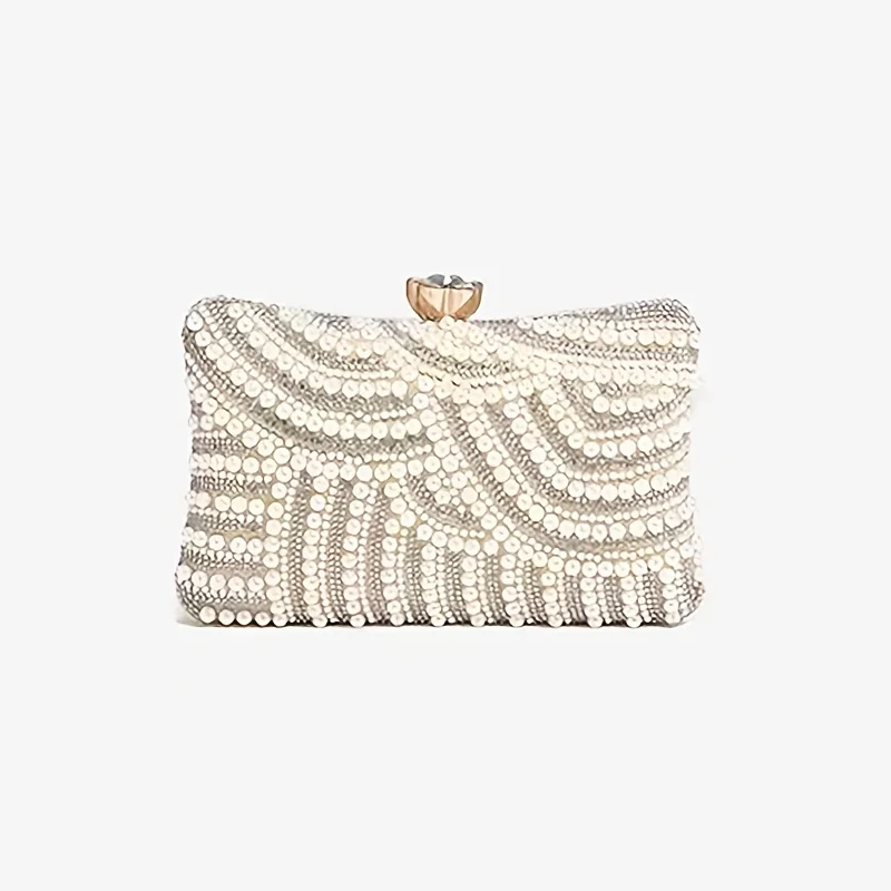 

Women Elegant Pearl Clutch Bag Delicated Stylish Beading Wedding Clutch Handbag Ladies Luxury Evening Bags with Long Chain