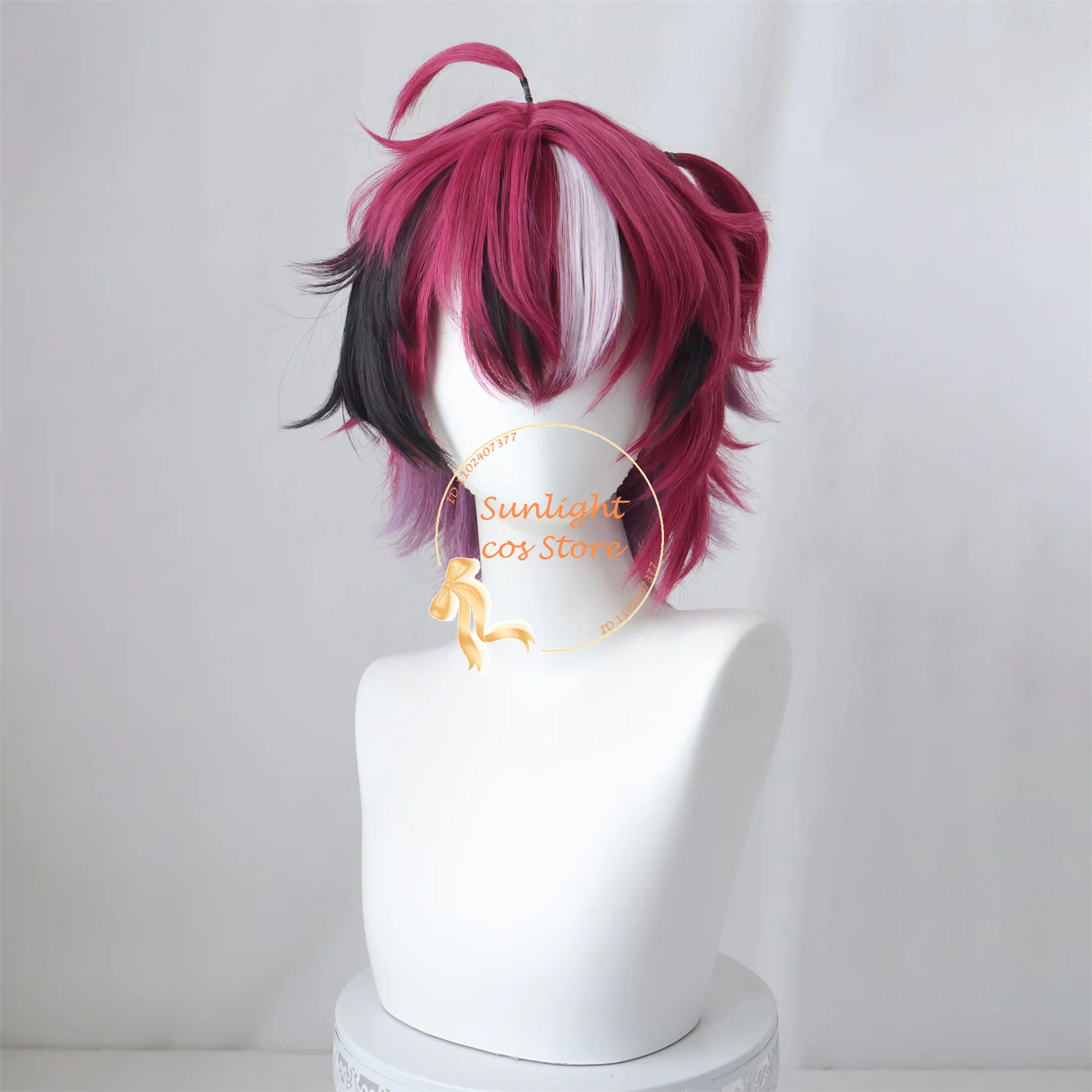 Vtuber Doppio Dropscythe Cosplay 35cm Short Rose Mixed Color Wigs Heat Resistant Synthetic Hair Anime Cosplay Wig + Wig Cap