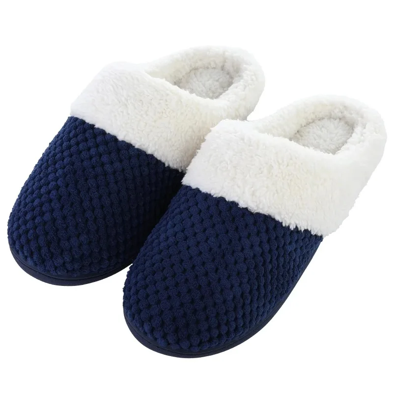 Winter Women Comfy Blurred House Slippers Fleece Lined Fleece Warm Slippers Unisex Interior Anti-slip Embossed Fur Cotton Shoes