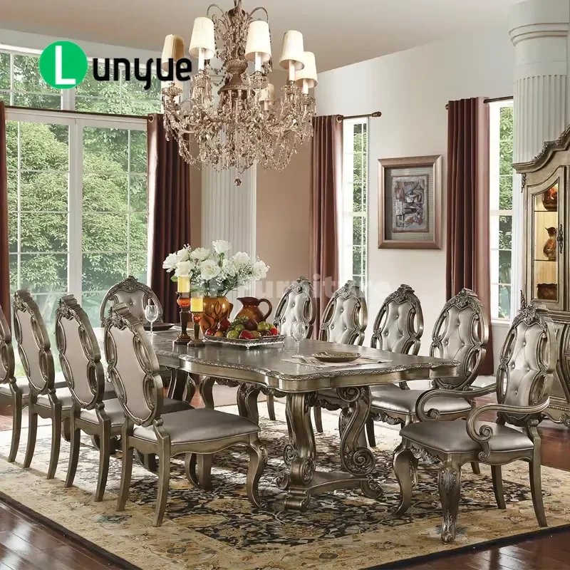 Classic Antique Wooden Dining Table and Chairs Set European Style Home Furniture Solid Wood Kitchen Dinner Table Vintage