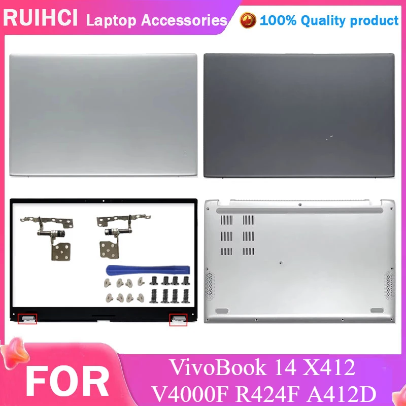 

New For ASUS VivoBook 14 X412 V4000F R424F A412D Laptop LCD Screen Back Cover Front Bezel Palmrest Lower Bottom Case Silver