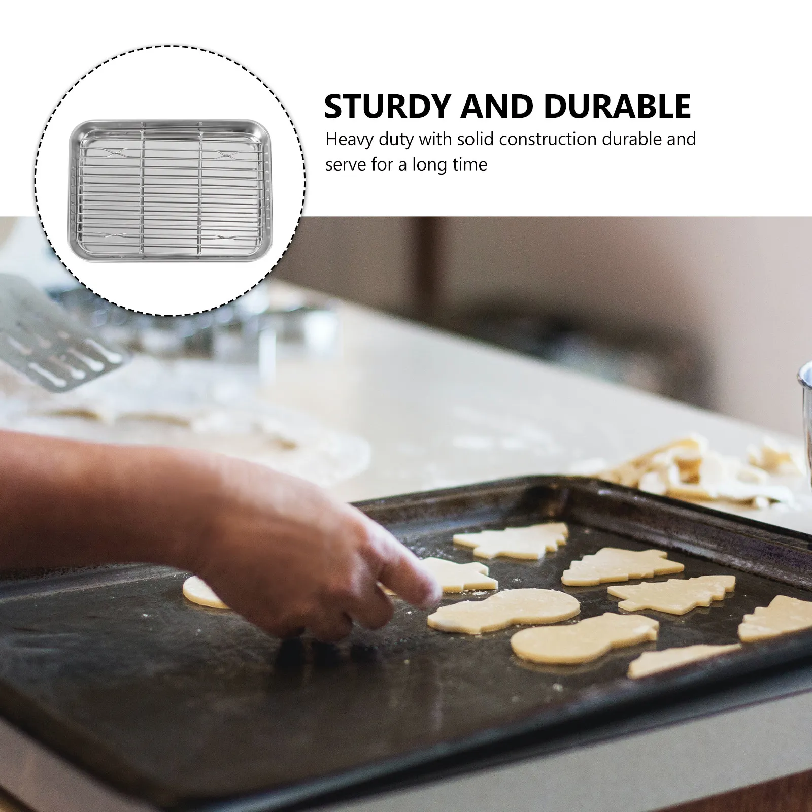 2Pieces Oil Draining Baking Sheet Set Stainless Steel Rectangular Tray Cooling Rack Removable Non Toxic Dishwasher Safe