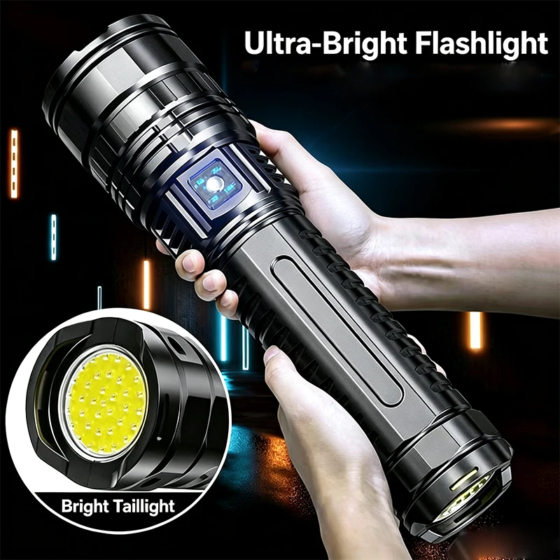 Tactical Flashlight Dual‑Side Lighting Torch Power Bank Type‑C Rechargeable Torch for Outdoor Camping Emergency