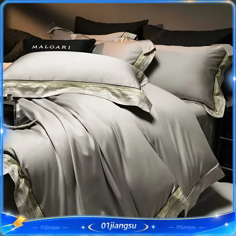 Luxury 1400TC Egyptian Cotton Bedding Set Satin Yarn Dyed Jacquard Duvet Cover Fitted Sheet Pillowcases 4 Piece Bed Linen