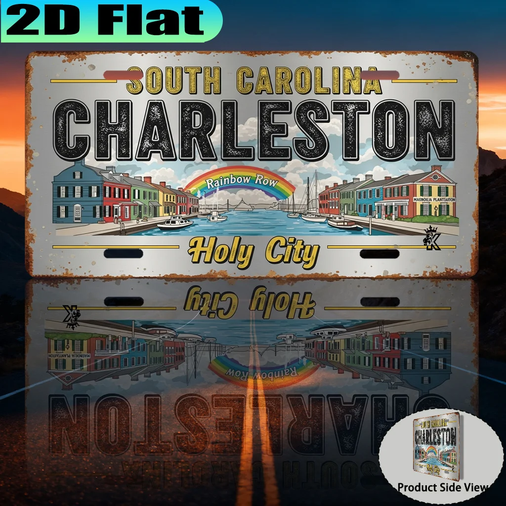 2D Flat - 【2D Flat】 2D Flat - [2D Flat] 1pc Charleston Holy City Retro Aluminum Sign | 2D Flat Printing, 30.48x15.24 cm, Retro U