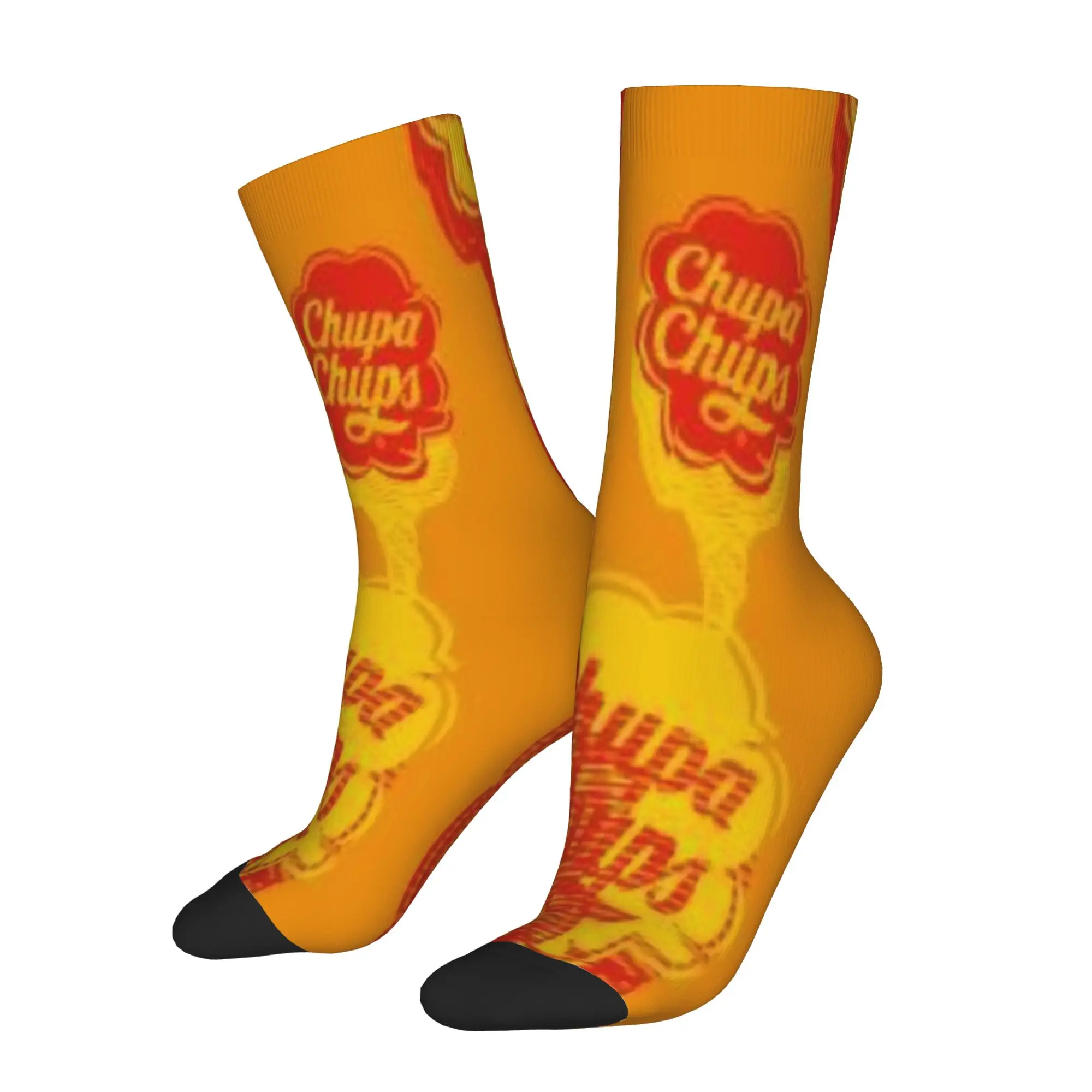 

1 Pair Funny Sock Chupa Chups Orange Rock Seamless Pattern Printed Men Crew Socks Novelty Men's Socks