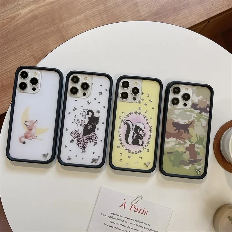

Wildflower 3D Kittens Camo Fox Phone Case for iPhone 16 17 11 12 14 15 14 13Pro Max Plus Air WF Cute Little Stinker Meow Cover﻿