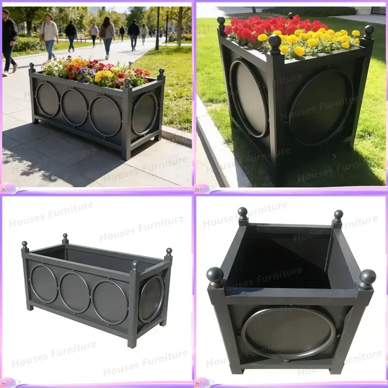 Modern Large Square Metal Wrought Iron Flower Pot Galvanized Outdoor Garden Planter Durable Eco Friendly Floor Vase Home