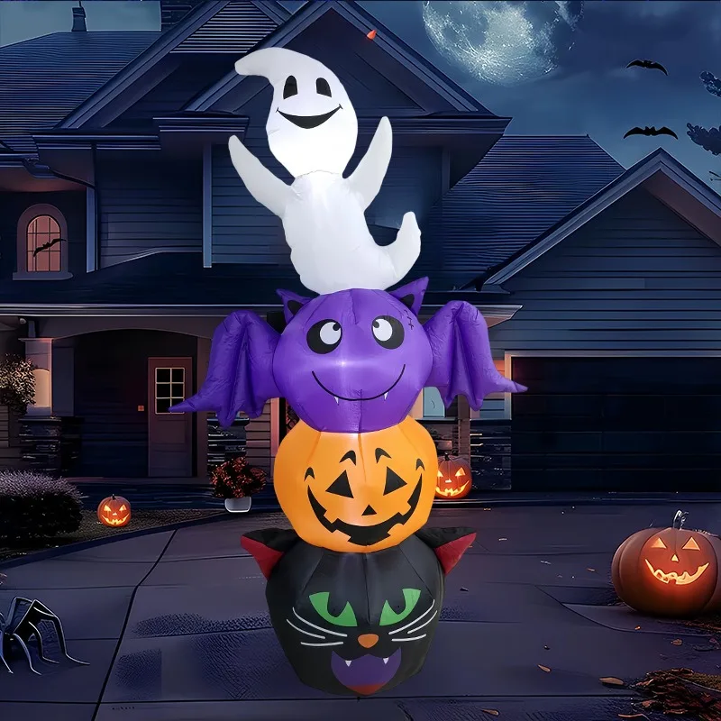 6Ft Halloween Decoration Inflatable Air Model Ghost Pumpkin Bat Black Cat Combination Ornament Outdoor Garden Decoration Props