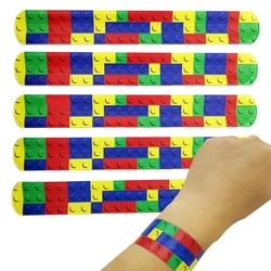 12/24/36Pcs Building Block Pattern Slap Bracelet Kids Birthday Party Baby Shower Wedding Guest Gift Christmas Kindergarten Prize