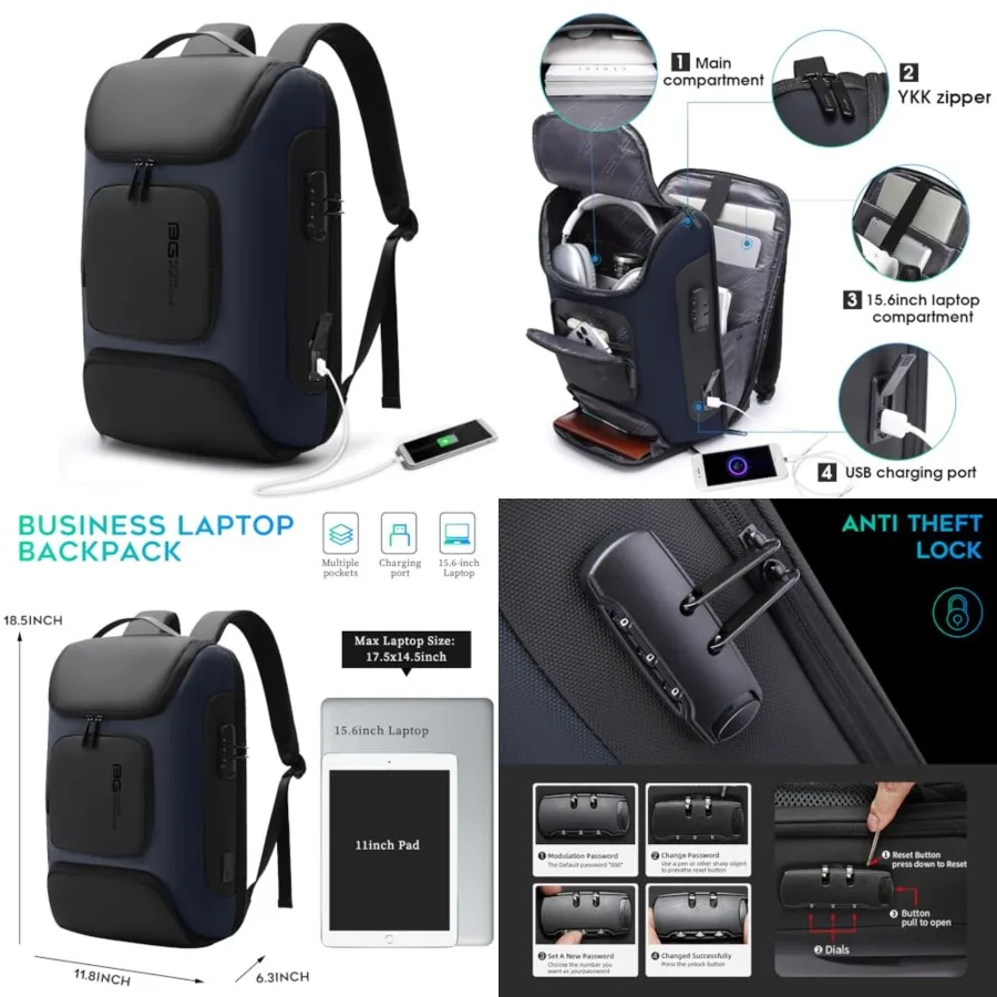 

Anti Theft Backpack, Slim Laptop Backpacks Fit for 15.6 INCH Business Backpack with USB Charging Port, Men Travel Backpack for