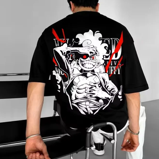 

2025 ONE PIECE Japanese-style Animation Printing Loose Retro Heavy Couple Fashion Round Neck Short-sleeved T-shirt