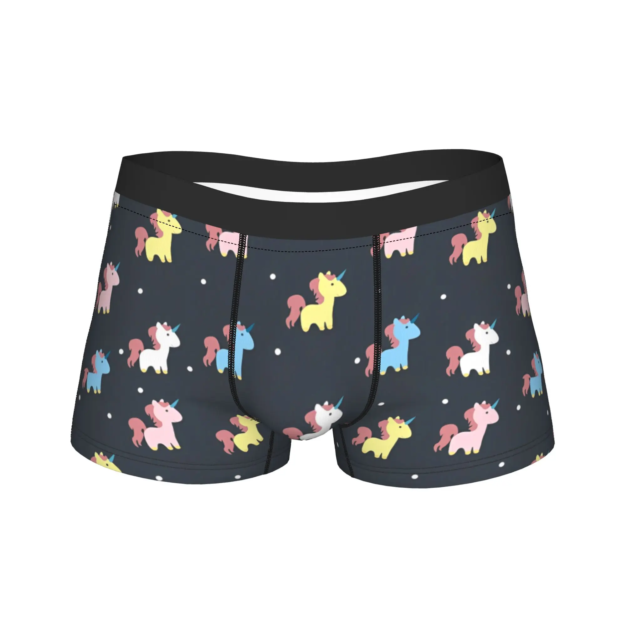 Men Cartoon Cute Unicorn Long Underwear  Hot Boxer Briefs Shorts Panties Male Polyester Underpants M-XXL