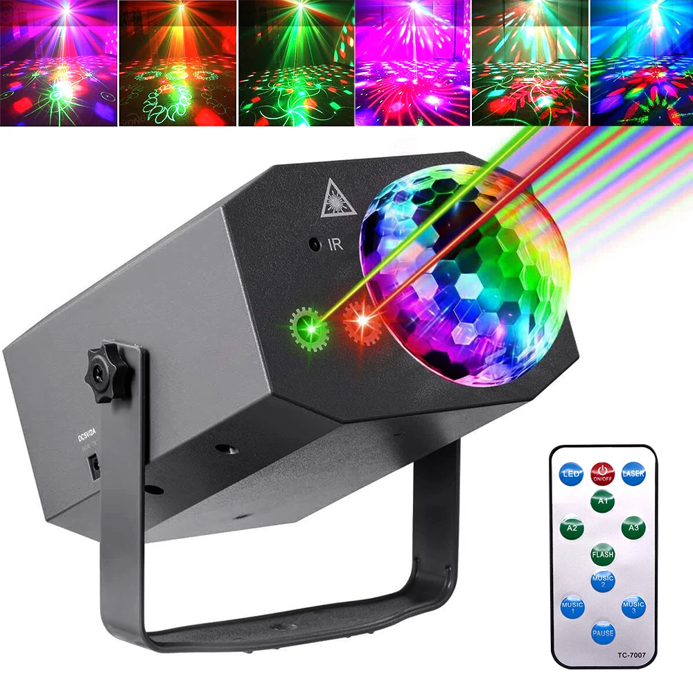 Disco Lights RGB LED Laser Stage Beam Light Dj Mini Ball Moving Heads with Strobe Effect 16 Patterns Projector Lamp Stage Lighti