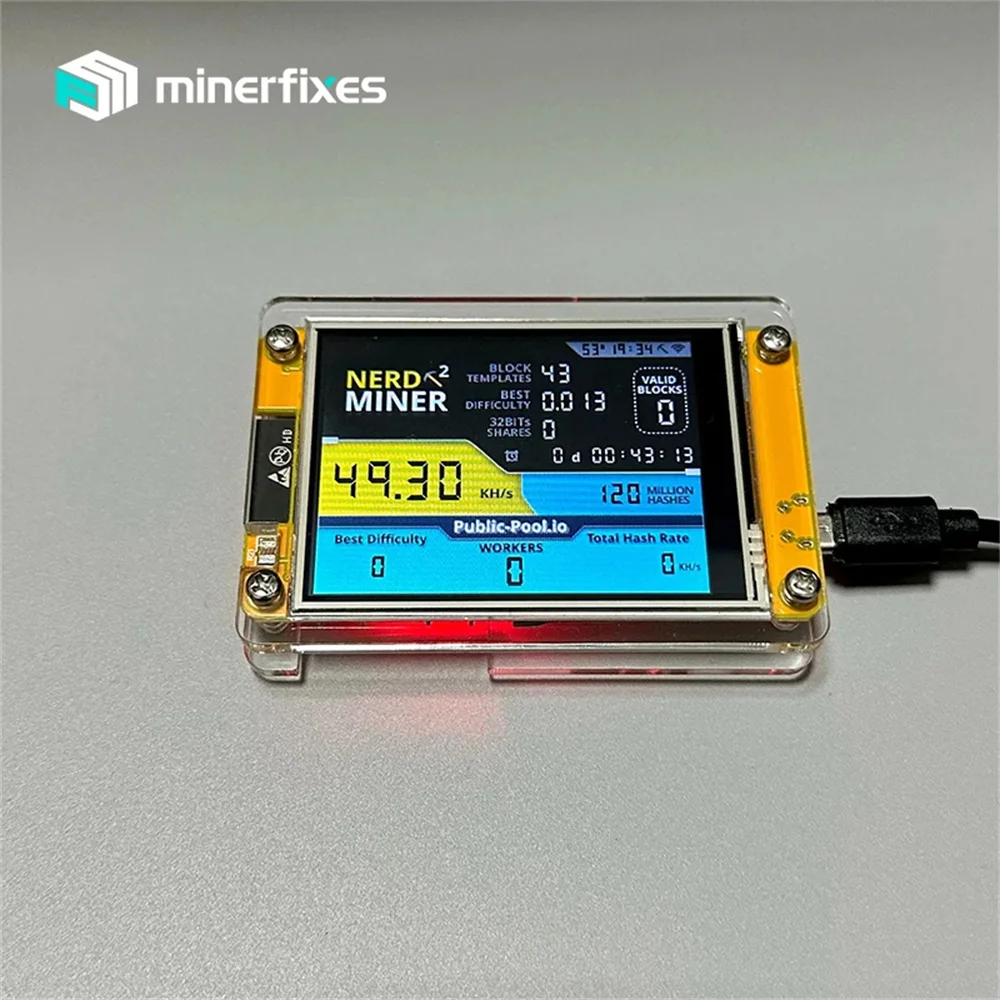 Imagem -02 - Smart Display Bitcoin Miner Crypto Solo Loteria Nerd Miner v2 Esp322432s028r Hashrate 49km s 2.8