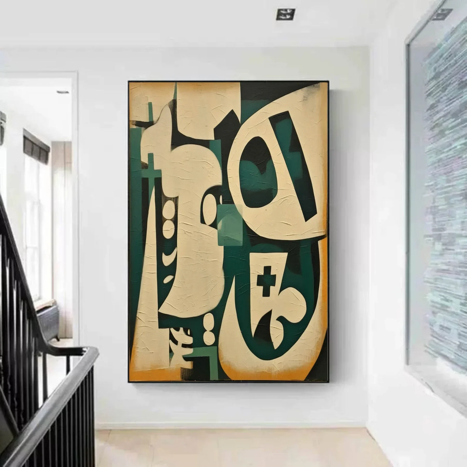 Abstract Dark Green Wall Art Minimalist Green Wabi Sabi Canvas Handmade Nordic Painting Modern Home Wall Decor for Living Room