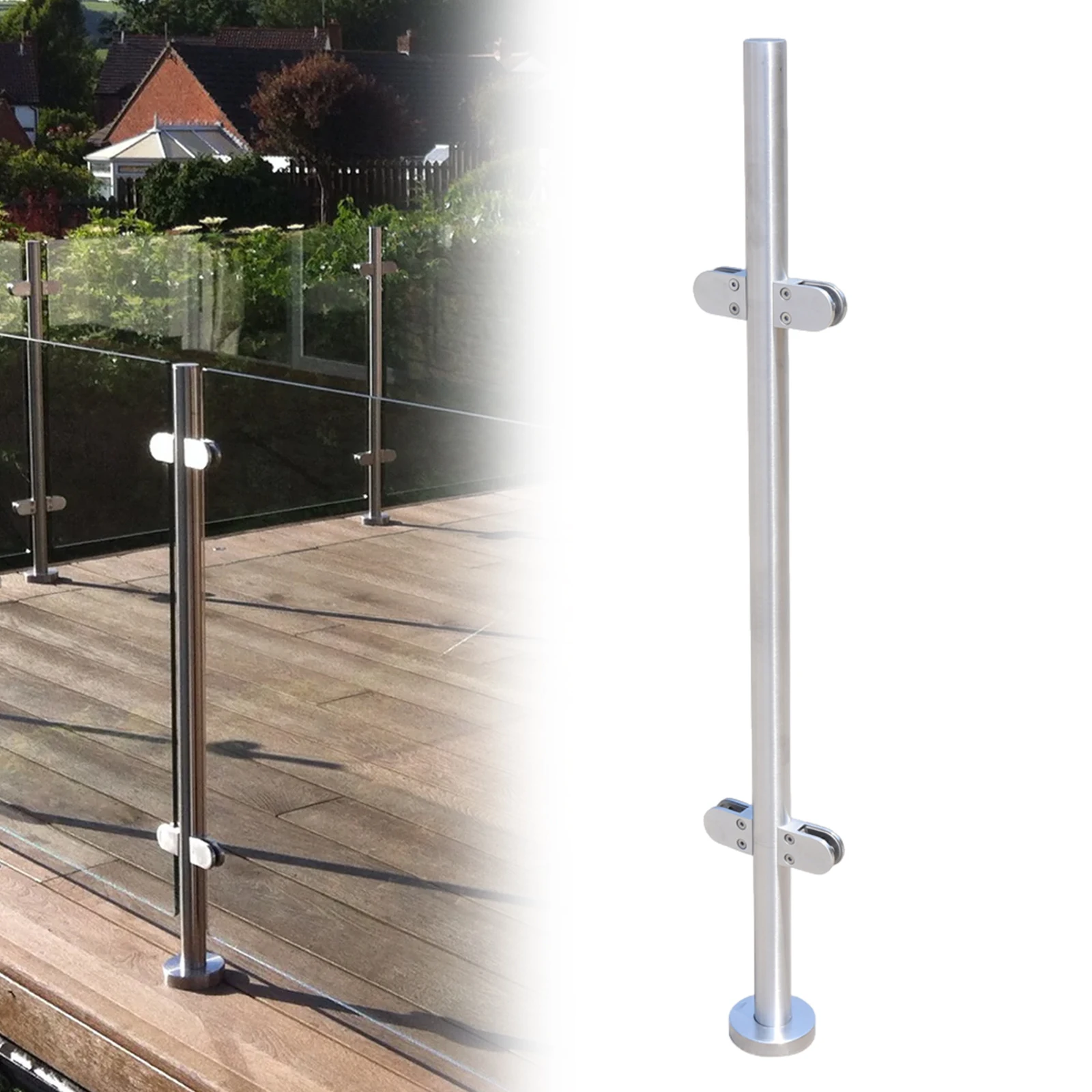 Stainless Steel Silver Balustrade High Glass Mid Post Railing Glazing Handrail