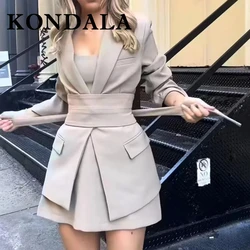 KONDALA 2025 Spring Women Office Lady Solid Blazer Belt Loose Long Blazer Lapel Oversized Tuck In Blazer Casual Blazer For Women