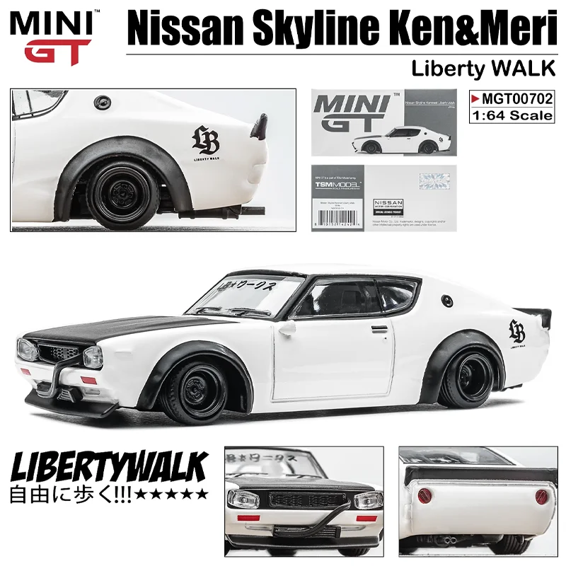 Minigt Schaal 1/64 Nissan Skyline Ken & Meri 2000gt-r (Kpgc110) Liberty Walk Legering Speelgoed Motorvoertuig Gegoten Metalen Model Geschenken