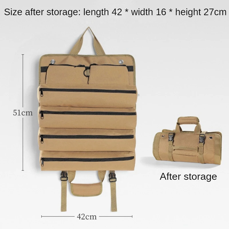 1 PCS Camping Storage Bag Hiking Travel Storage Pouches Khaki Multifunctional Outdoor Roll Up Tent Peg Carrier Pack Storage Bag