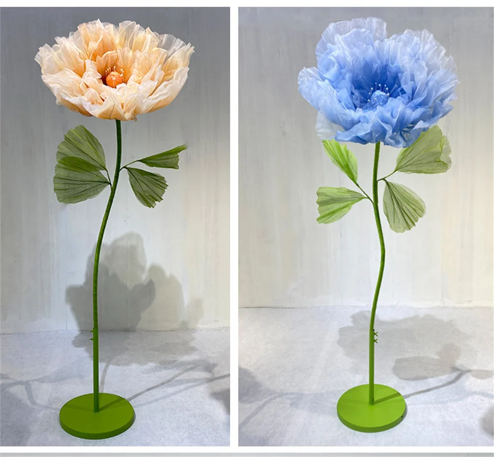 

Giant Flowers Gauze Mesh Flower Connect Electricity Floral Head Opened and Closed Wedding Decoration Mariage Props Fiori Giganti