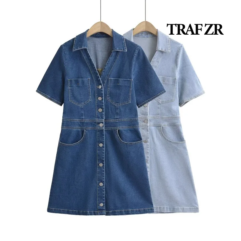 TRAF ZR Denim Dress Y2k Mini Dress Dressesing for Women Elegant Summer Dresses 2024 Women's Sundress Office Lady Base Dresses