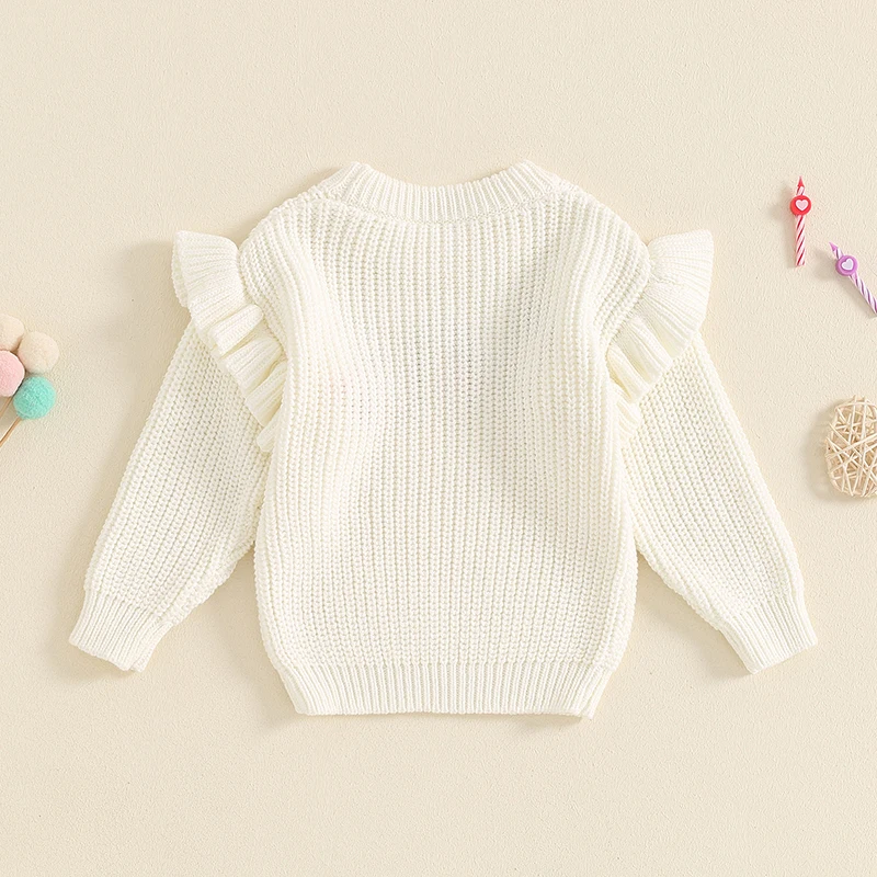 2024-05-23 Lioraitiin Newborn Baby Girl Birthday Sweater Casual Floral Letter Embroidery Warm Knitted Pullover Infant Knitwear