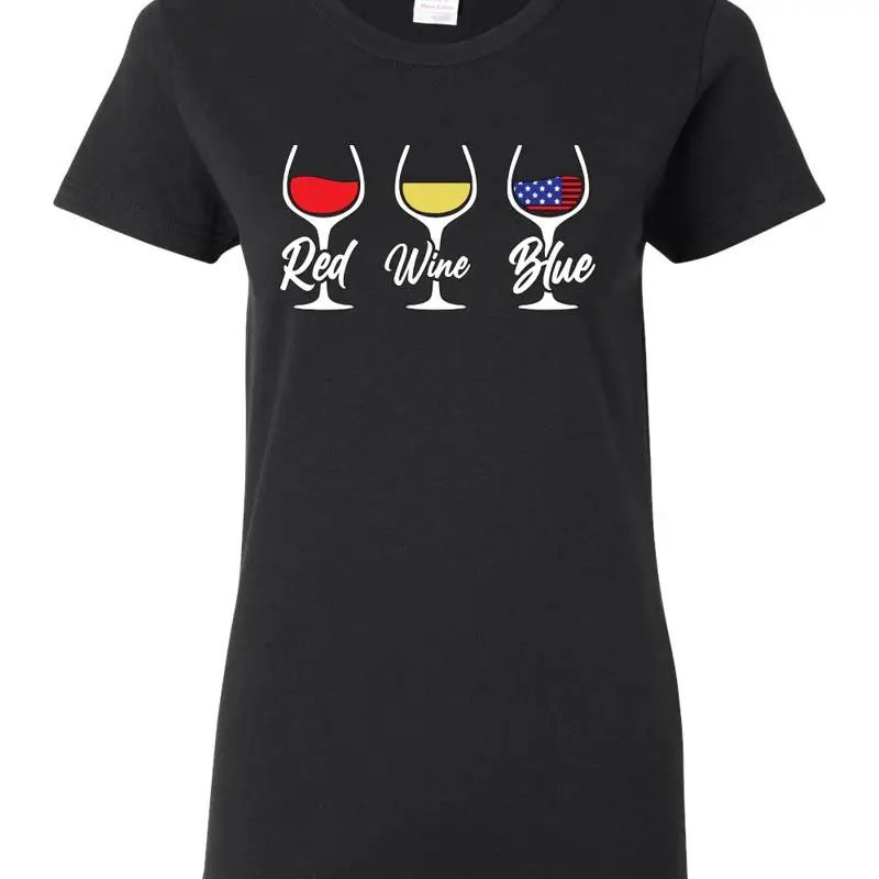 Camiseta para mujer con bandera americana, vino tinto, orgullo azul