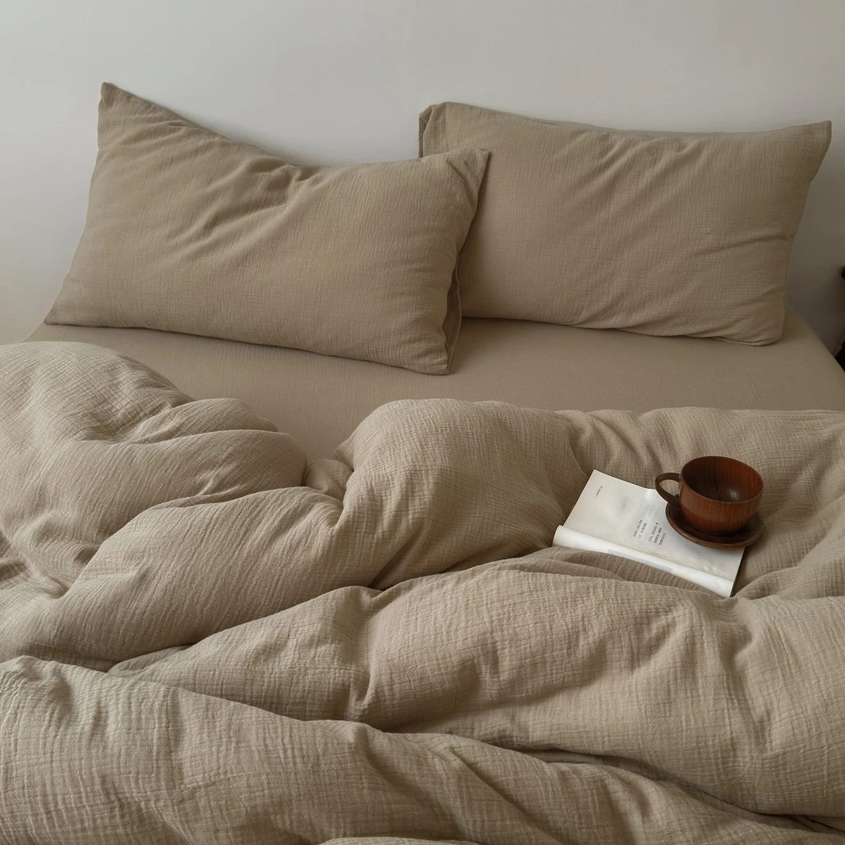 100%Cotton Wrinkled Yarn Duvet Cover Set Single/Queen/King Size Quilt Cover housse de couette 220x240 Solid Color Soft 이불커버