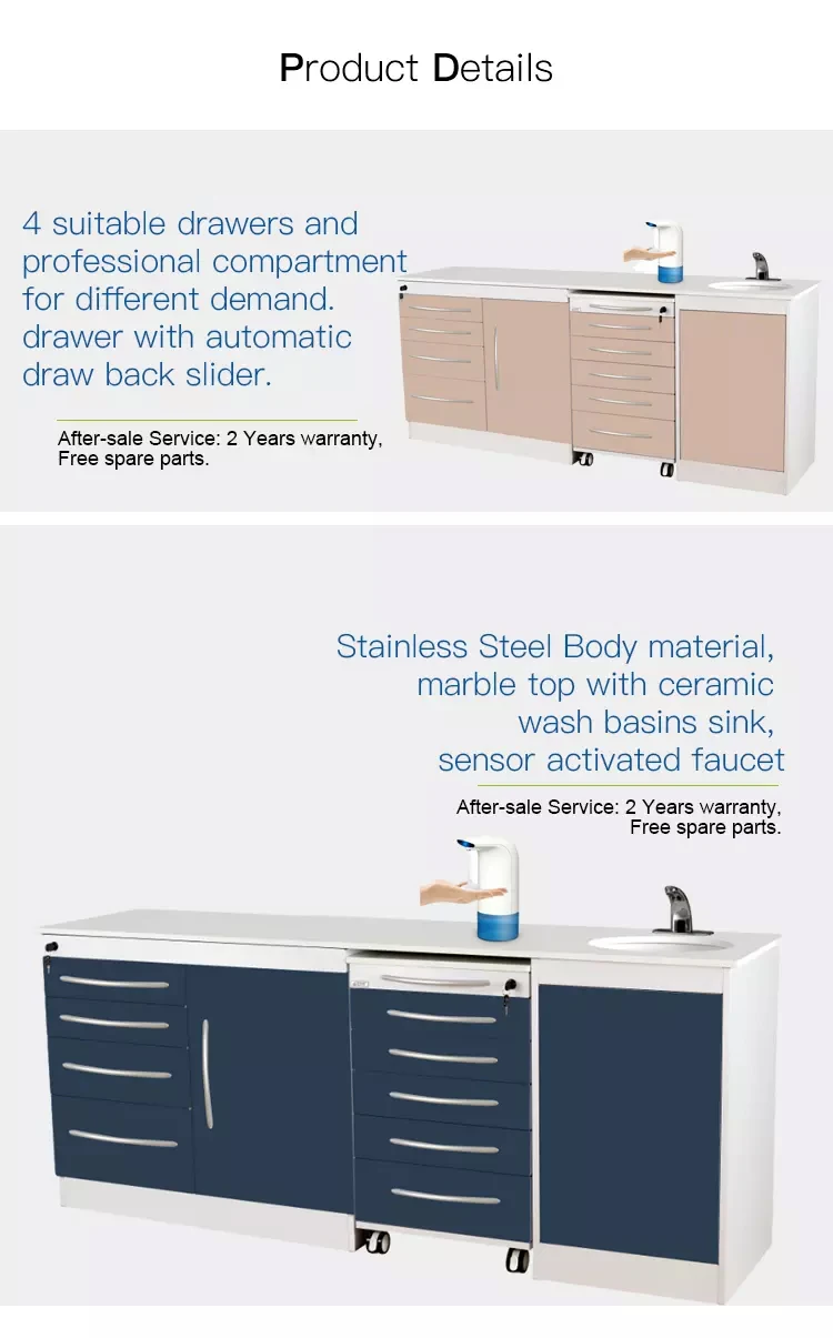 Mobili per cliniche ospedaliere Mobili dentali Corpo in acciaio inossidabile Scrivania con armadio portaoggetti